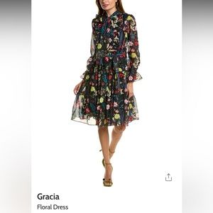 Gracia Floral Midi Dress - Black with Multicolor Size M NWT